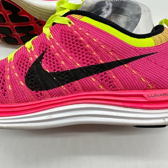 Nike Tenis Womens Flyknit One Lunarlon Running Shoes Pink/Volt Size 8 EUR 39 - Picture 11 of 13